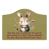 Rabbit Woodland- Kids Christian Prayer on Green | Door Sign