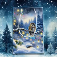 Christmas Owl in Enchanted Magical Winter Forest Medium Gift Bag