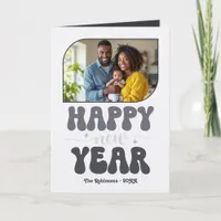 Silver Night Happy New Year Retro Groovy Photo Holiday Card