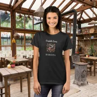 Barista black brown cup coffee beans name script T-Shirt