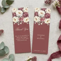 Burgundy Watercolor Floral Wedding Bookmark Favor
