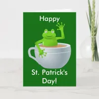 Funny Cute Frog in a Tea Cup St Patrick's Day Card