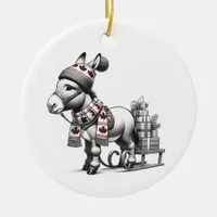 Cute Canadian Christmas Donkey Ceramic Ornament