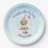 Cute Puppy with Party Hat Birthday Paper Plates