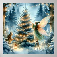 Whimsical Fairies in Winter Wonderland Poster