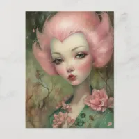 Gorgeous Pink Hair Woman Postcard