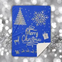 Merry and Bright Christmas in Silver and Blue | Sherpa Blanket