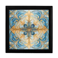 Baroque Floral Tile Pat#19 Aqua Blue Gold ID1078 Gift Box