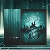 Disco Lights Sweet 16 Teal ID777 Invitation