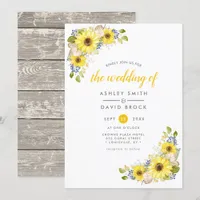 Watercolor Sunflower Rustic Wedding Invitation