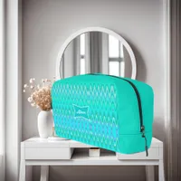 Modern zigzag pattern - waves in turquoise dopp kit