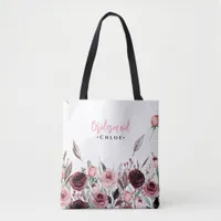 Elegant Script Bridesmaid Tote | Burgundy Floral