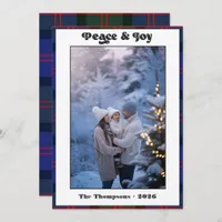 Peace & Joy Gingham Plaid Family Christmas Photo Holiday Card