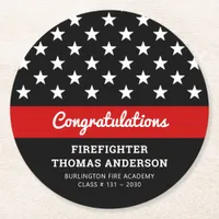 Firefighter Graduation Thin Red Line Party Round Paper Coaster