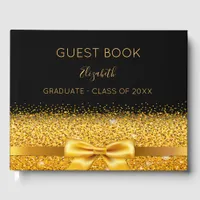 Graduation black gold graduate party class guest book