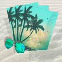 Tropical Isle Sunrise Wedding Teal L2 ID581 Invitation