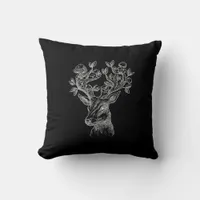 Deer Horn Mushroom Cottage  Goblincore Vintage Aes Throw Pillow