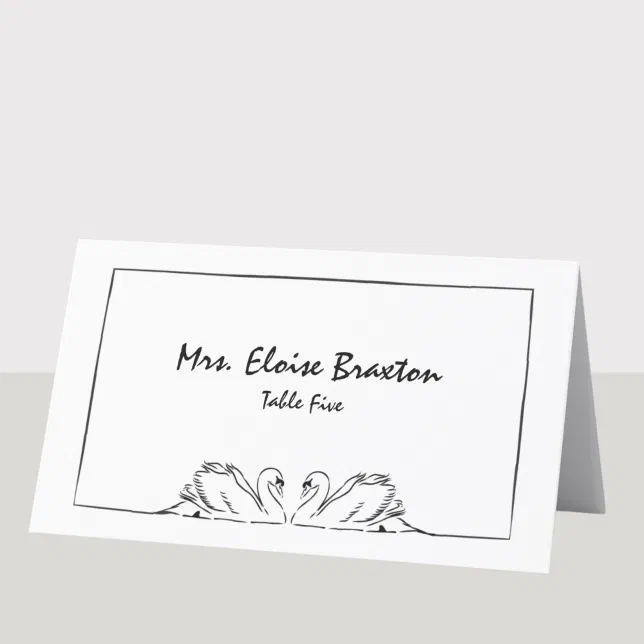 Simple Timeless Handwritten Swan Illustration  Place Card