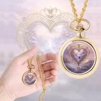 Victorian golden heart with lilac flowers, vintage watch