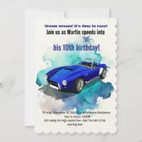 Classic Retro Blue Sports Car Birthday Adventure Invitation