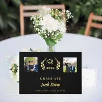 Black gold name script photo Graduation Foil Guest Book