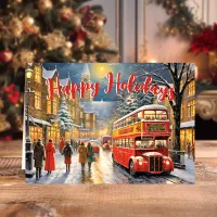 Christmas in London: Red Bus Street Scene Holiday Card