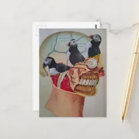 Puffins on the Brain Surreal mixed media collage  Postcard