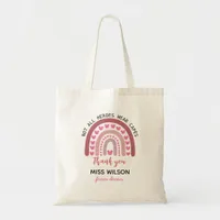 Modern watercolor rainbow teacher thank you  tote bag