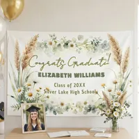 Boho Pampas Grass White Daisies Graduation Party Banner