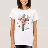 Christian Cross Surrounded Delicate Spring Blossom T-Shirt