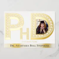 Doctorate PhD Graduation Ceremony Party Photo Gold Foil Invitation