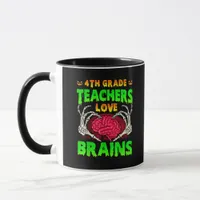 4th Grade Teacher Skeleton Heart Hands Halloween L Mug