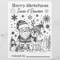 Color Me Page for Kids Santa & Reindeer Christmas