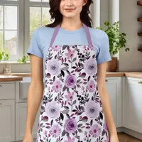 Girly Lavender Purple Roses Watercolor Floral Apron