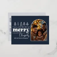 Arctic Midnight & Ice Gray Christmas Photo Foil Holiday Postcard