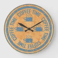 Coffee Time Blue on Orange Large Clock