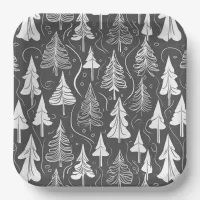 Black White Christmas Pattern#6 ID1009 Paper Plates