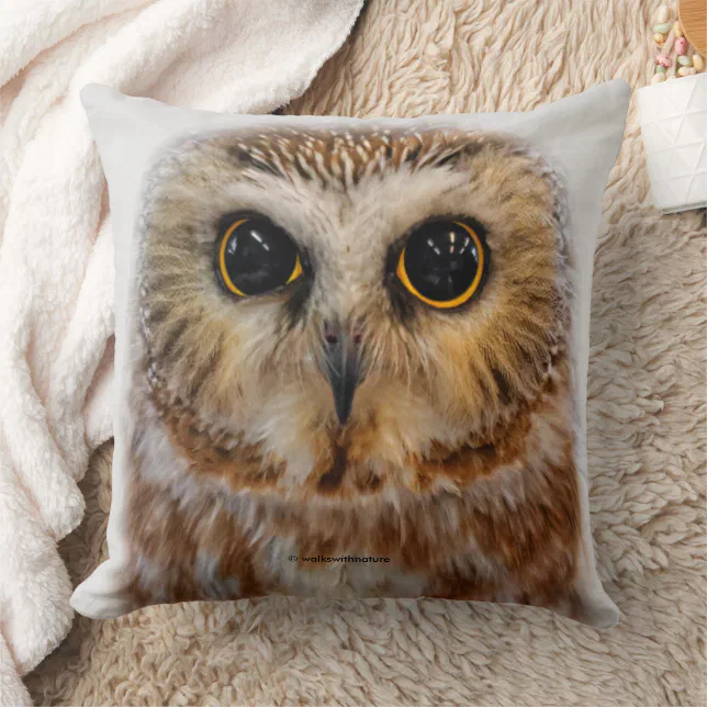 Cute Little Northern Saw Whet Owl Throw Pillow