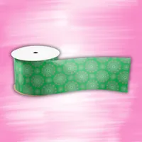 Pretty pink mandala on green | satin ribbon