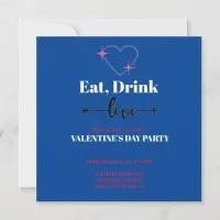 chic blue Eat Drink and Love Valentine's Day Invitation