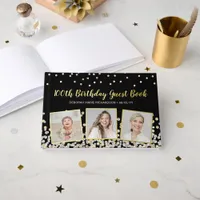 Elegant Photo Collage Silver Gold 100th Birthday Foil Guest Book