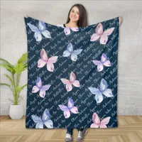 Navy Butterflies Appear When Angels Are Near Fleece Blanket