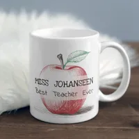 Simple Hand Drawn Red Apple Cute Best Teacher Ever Coffee Mug