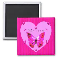 Red Purple Butterflies Fancy Script Custom Name   Magnet