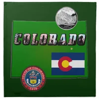 Colorado Picture Text, Flag, Seal, Quarter, Map Cloth Napkin