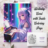 Anime Girl Playing Piano Personalized Birthday Card