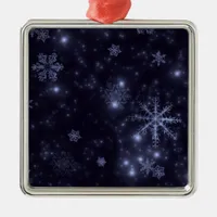 Snowflakes with Midnight Blue Background Metal Ornament