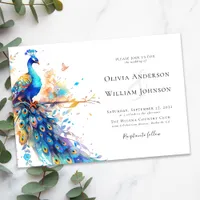 Elegant Watercolor Peacock Wedding Invitation