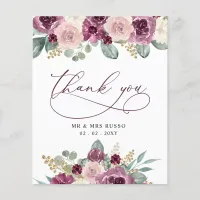 Budget Plum Floral Wedding Thank You Card