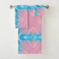 Pink Blue Abstract Bath Towel Set